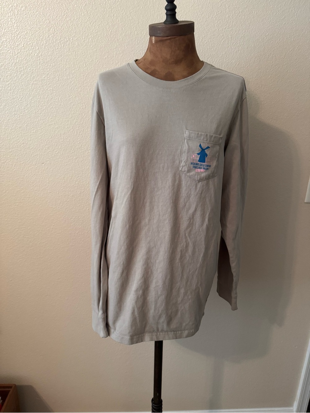 Dutch Bros Men's Long Sleeve Pocket Tee - Beige